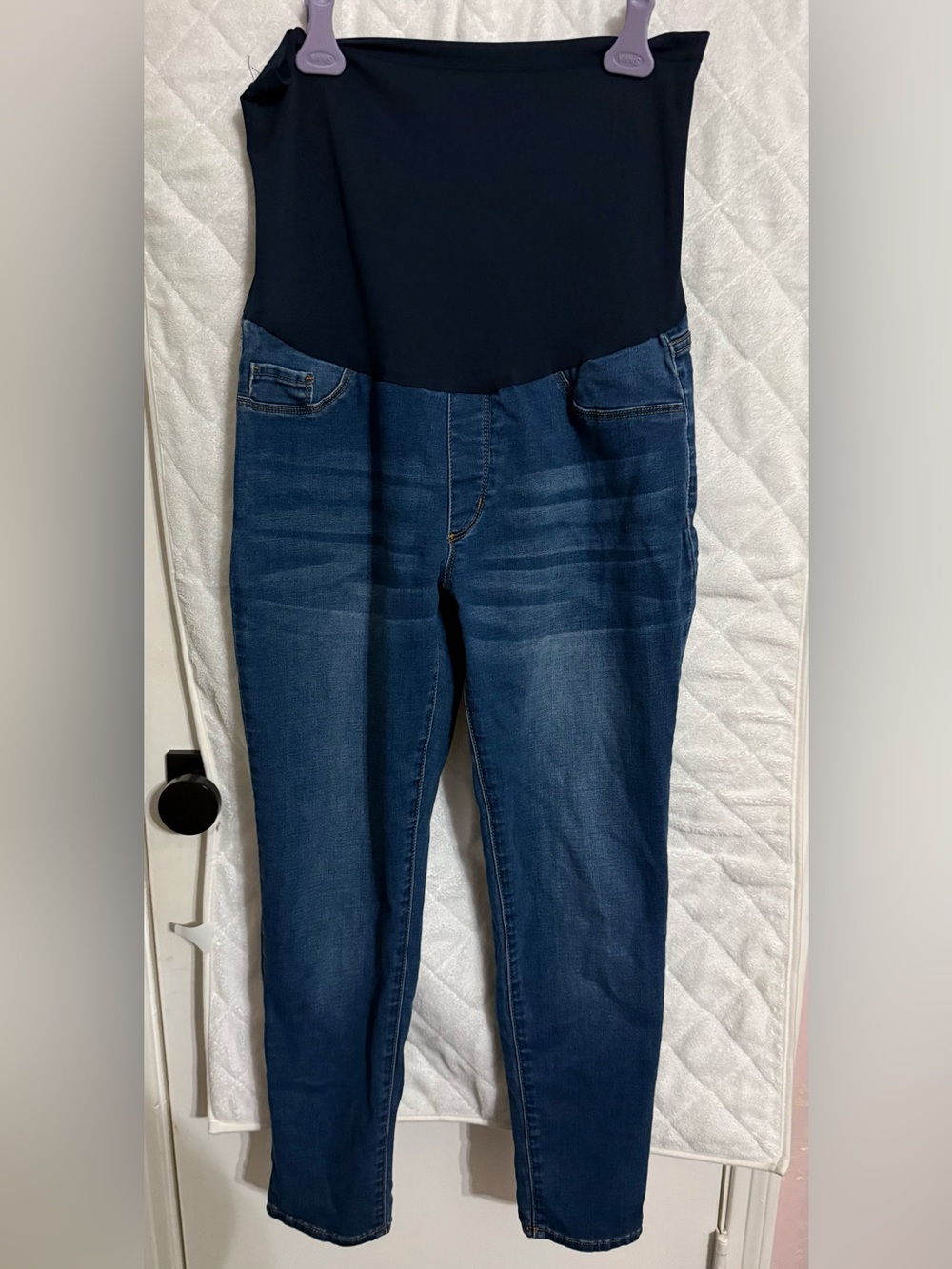 Dark Blue Maternity Jeggings with Black Over-Belly Panel